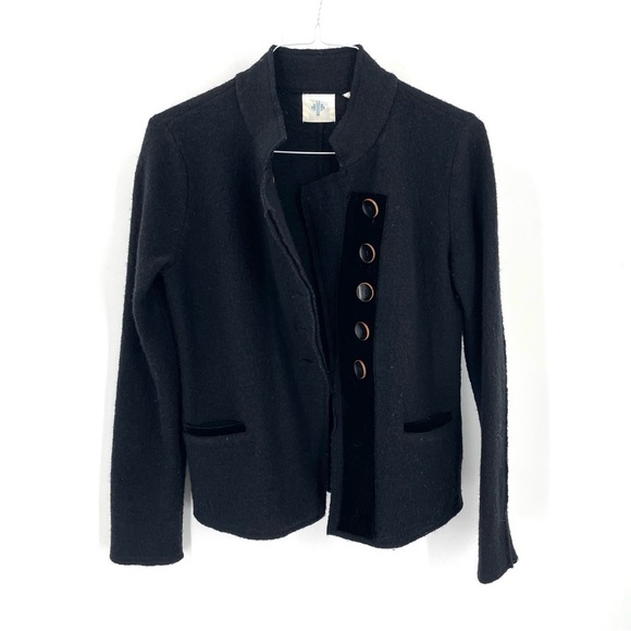 ANTHROPOLOGIE HRW Black Wool Button Front Old Military Style Fitted Jacket Coat - Picture 4 of 8